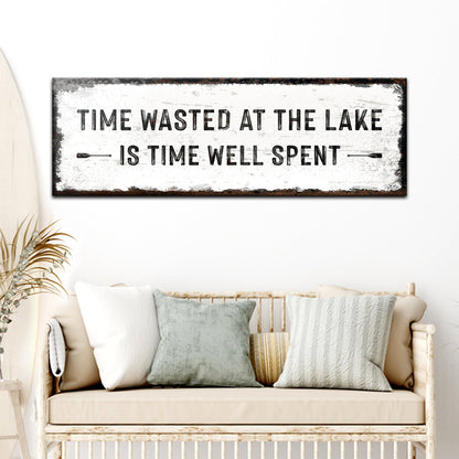 Time At The Lake Sign canvas by Tailored Canvases, white distressed rustic wall art on Tampa Home & Garden Store