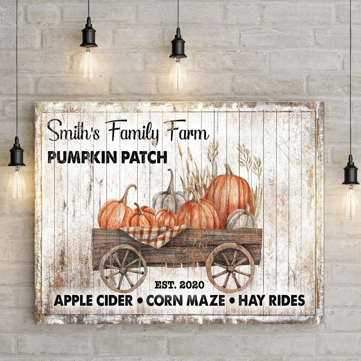 Family Pick Your Own Pumpkin Patch Sign II canvas on whitewashed wood with pumpkins on Tampa Home & Garden Store