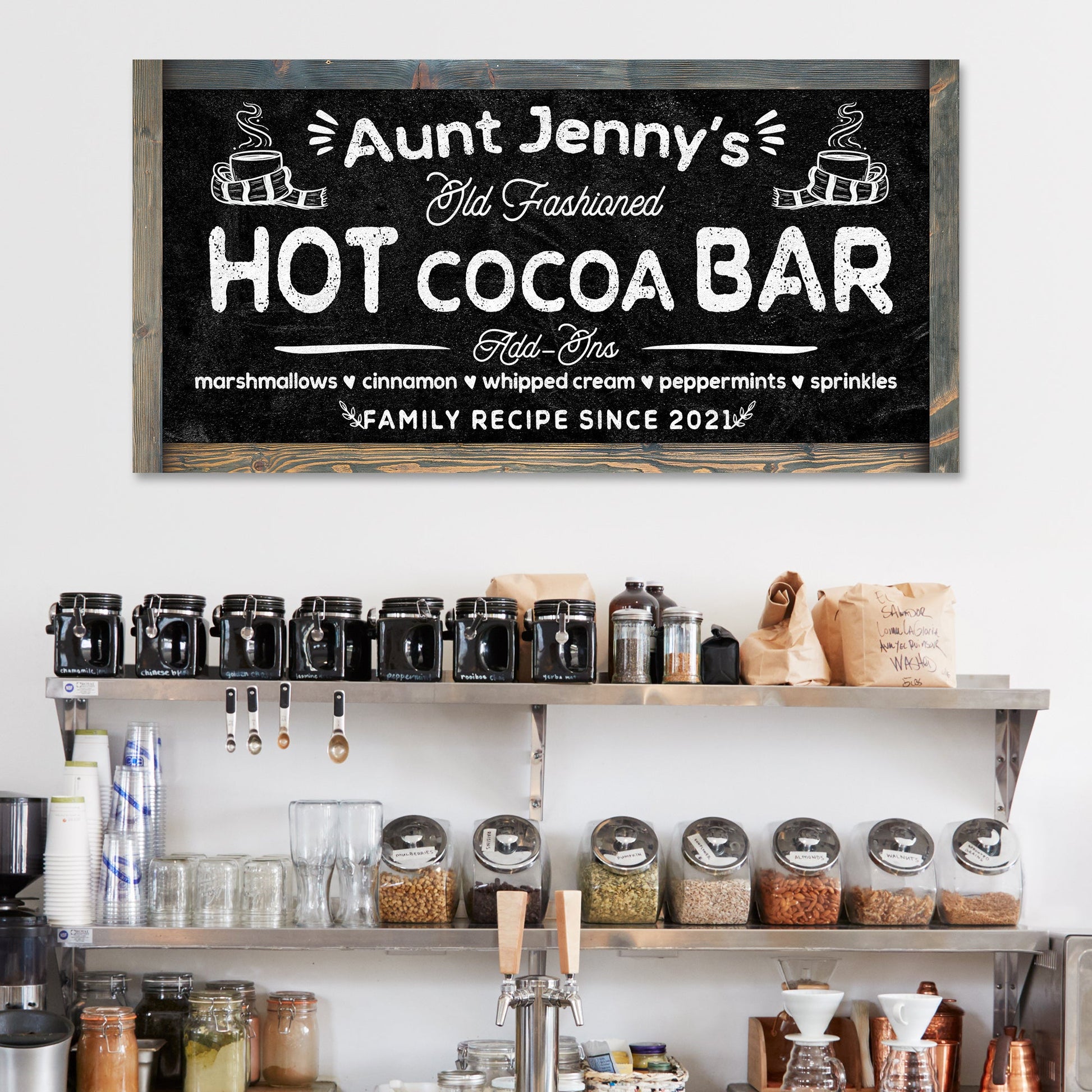 Canvas sign Family Recipe Old Fashioned Hot Cocoa Bar with chalkboard Tailored Canvases on Tampa Home & Garden Store