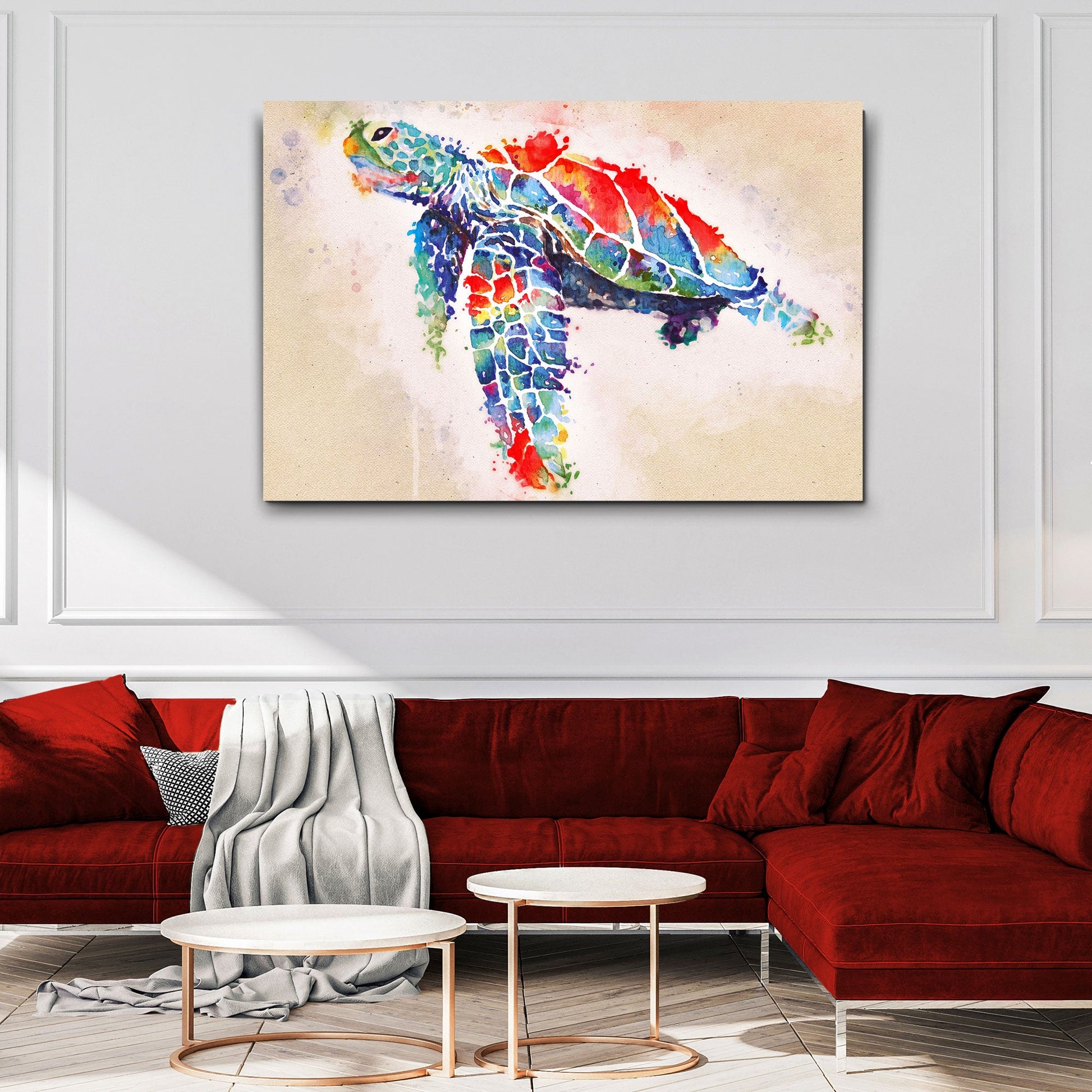 Coral Reef Sea Turtle watercolor canvas wall art by Tailored Canvases, vibrant multicolor canvas on Tampa Home & Garden Store