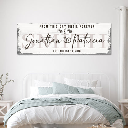 Custom Wedding Sign II canvas by Tailored Canvases, rustic white wood plank with J & P on Tampa Home & Garden Store