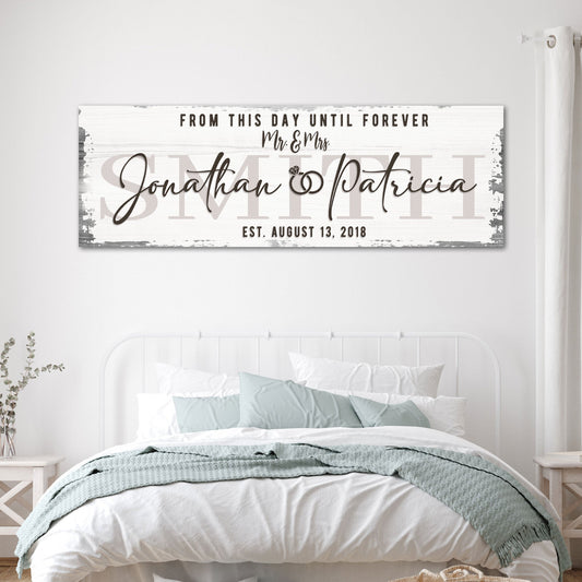 Custom Wedding Sign II canvas by Tailored Canvases, rustic white wood plank with J & P on Tampa Home & Garden Store