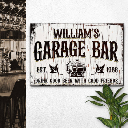 Garage Bar rustic wood sign canvas with distressed white panels Tailored Canvases on Tampa Home & Garden Store