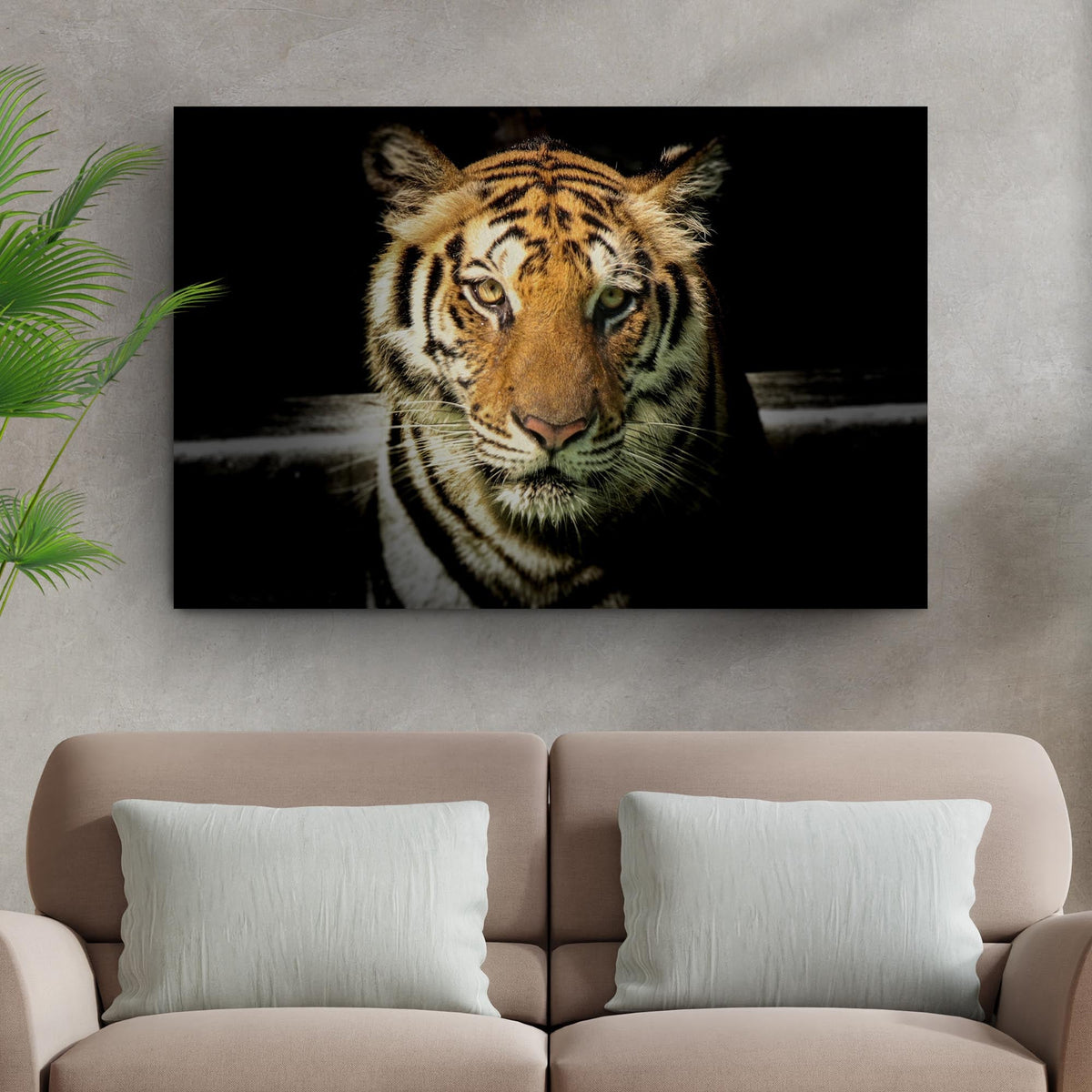 Lurking Tiger In The Dark Canvas Wall Art, tiger head on black background on Tampa Home & Garden Store