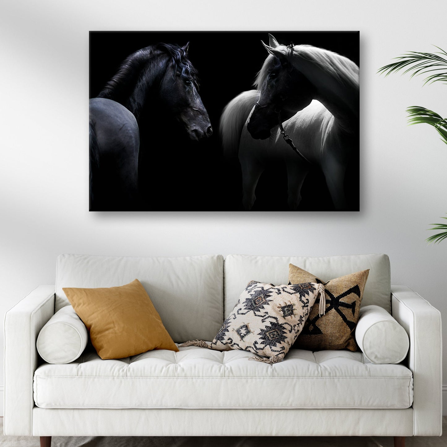 Monochromatic Horses Canvas Wall Art black and white horses facing each other Tailored Canvases on Tampa Home & Garden Store