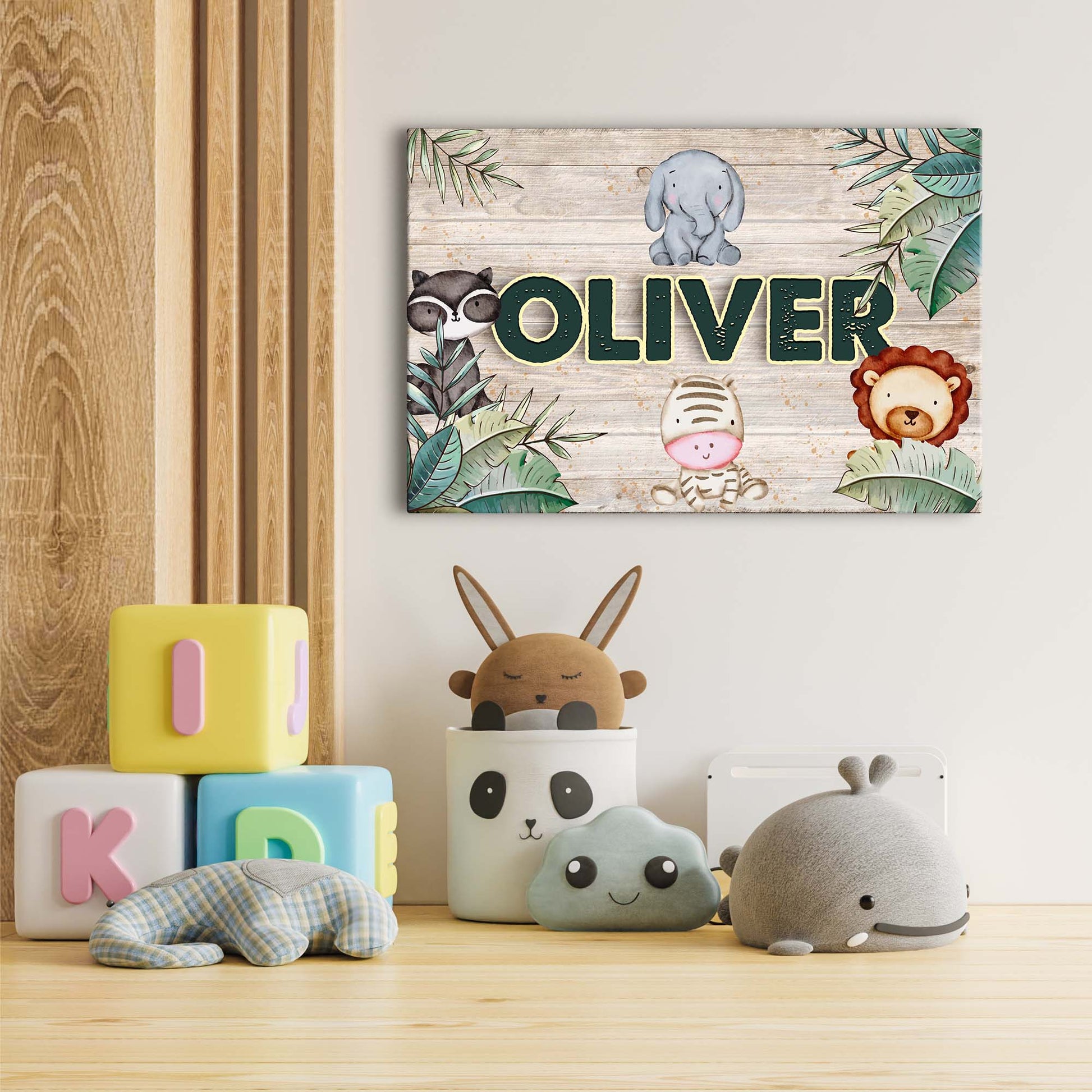 Safari Kids Room Sign canvas by Tailored Canvases, jungle animals and bold letters on wood on Tampa Home & Garden Store