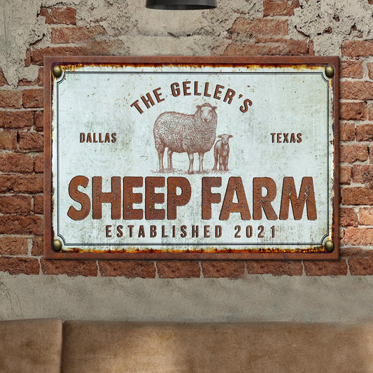 Sheep Farm Sign III canvas by Tailored Canvases with vintage sheep on rusted frame on Tampa Home & Garden Store