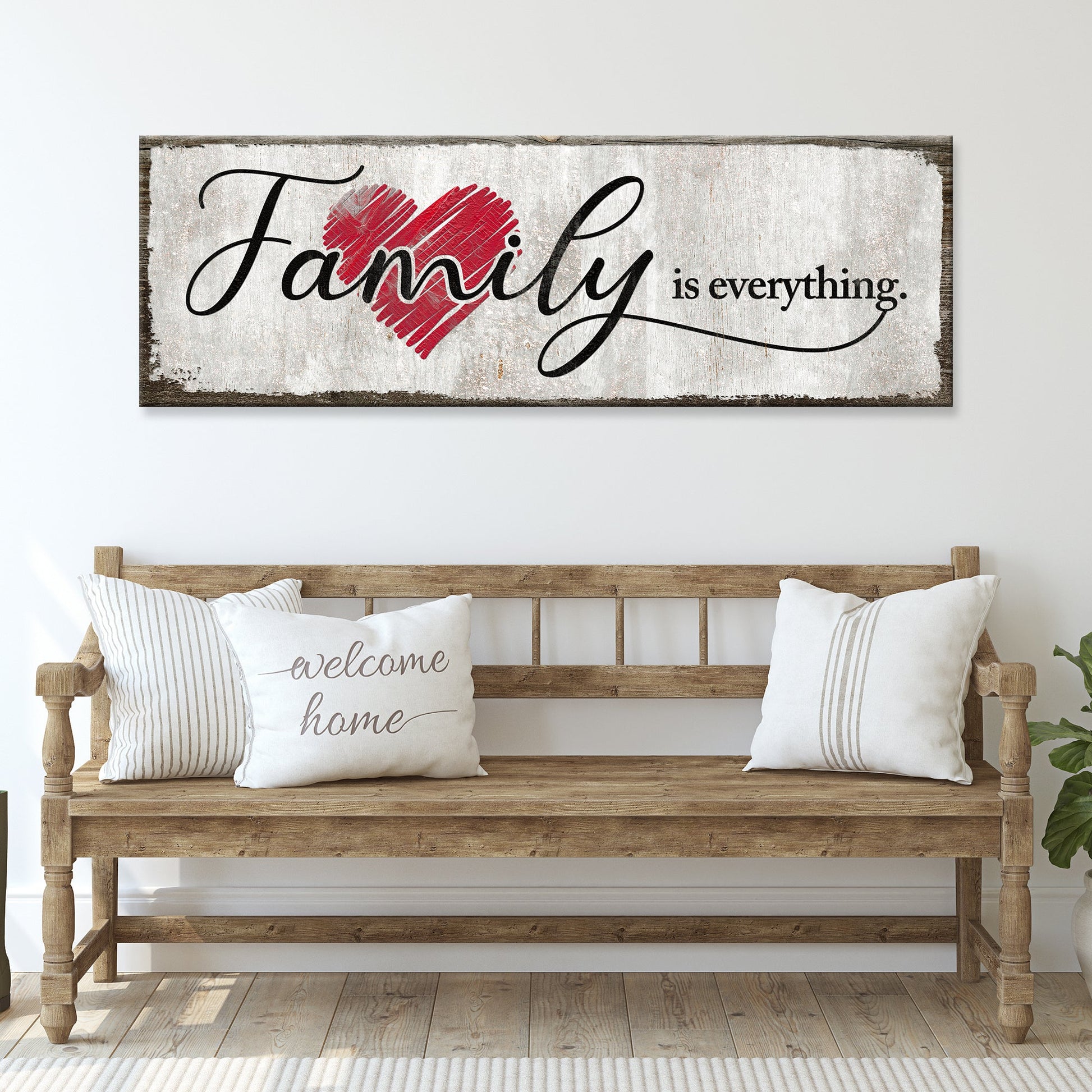 Family Is Everything Sign III canvas by Tailored Canvases, rustic sign with red heart on Tampa Home & Garden Store