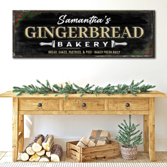Bakery Sign canvas with black chalkboard, gold lettering, white Samantha's, wooden frame on Tampa Home & Garden Store