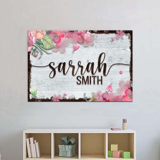 Floral kids room sign canvas by Tailored Canvases with blossoms and rustic wood on Tampa Home & Garden Store