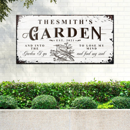 Family Garden Sign Crafting Canvas by Tailored Canvases; white wood with bird illustration on Tampa Home & Garden Store