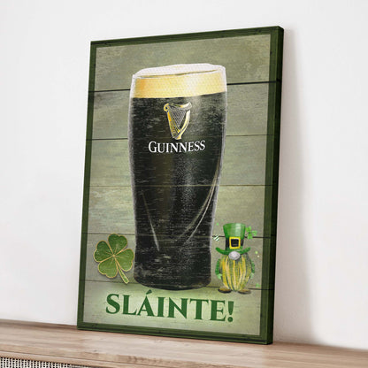 Canvas sign Sláinte! Guinness pint with shamrocks in a green frame Tailored Canvases on Tampa Home & Garden Store