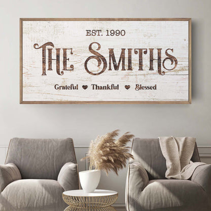 Thanksgiving family sign canvas with rustic whitewashed wood by Tailored Canvases on Tampa Home & Garden Store