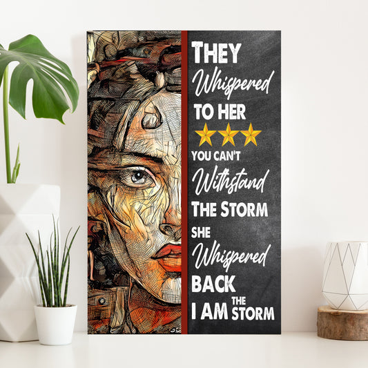 I Am The Storm Sign IV canvas by Tailored Canvases; portrait left, chalkboard text right on Tampa Home & Garden Store