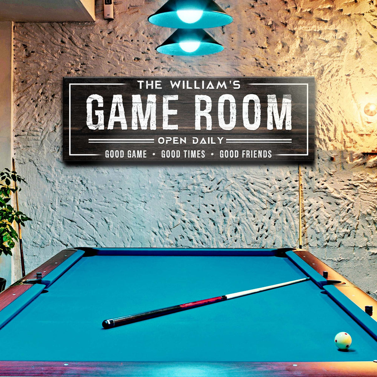 Canvas sign Game Room Dark Wood with white text on rustic wall Tailored Canvases Crafting Canvas on Tampa Home & Garden Store