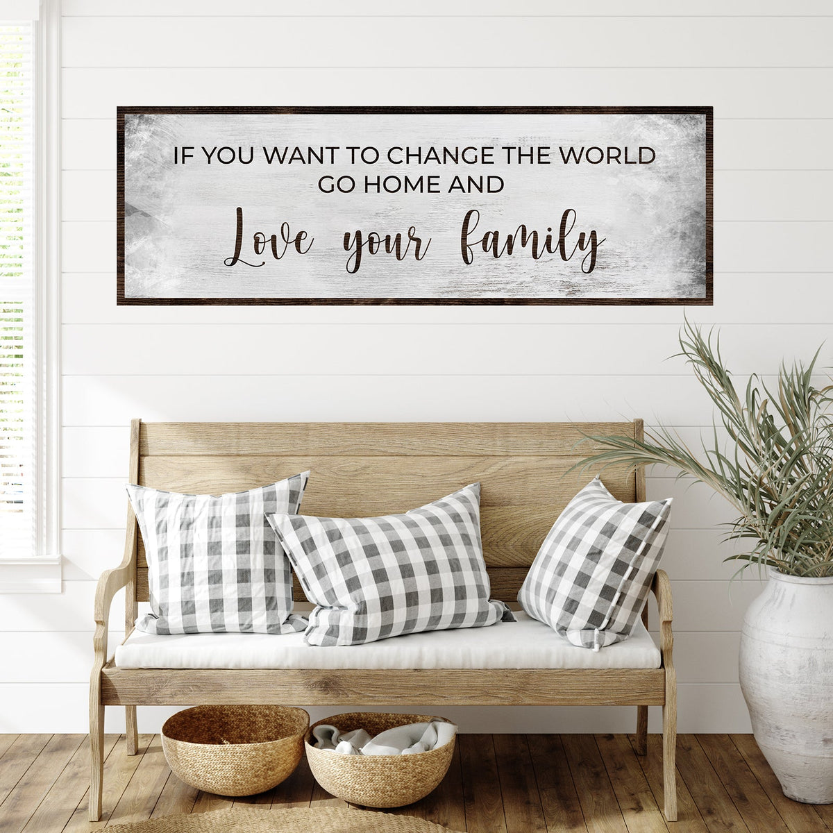 Go Home And Love Your Family Sign III canvas wall art dark wood frame Tailored Canvases on Tampa Home & Garden Store