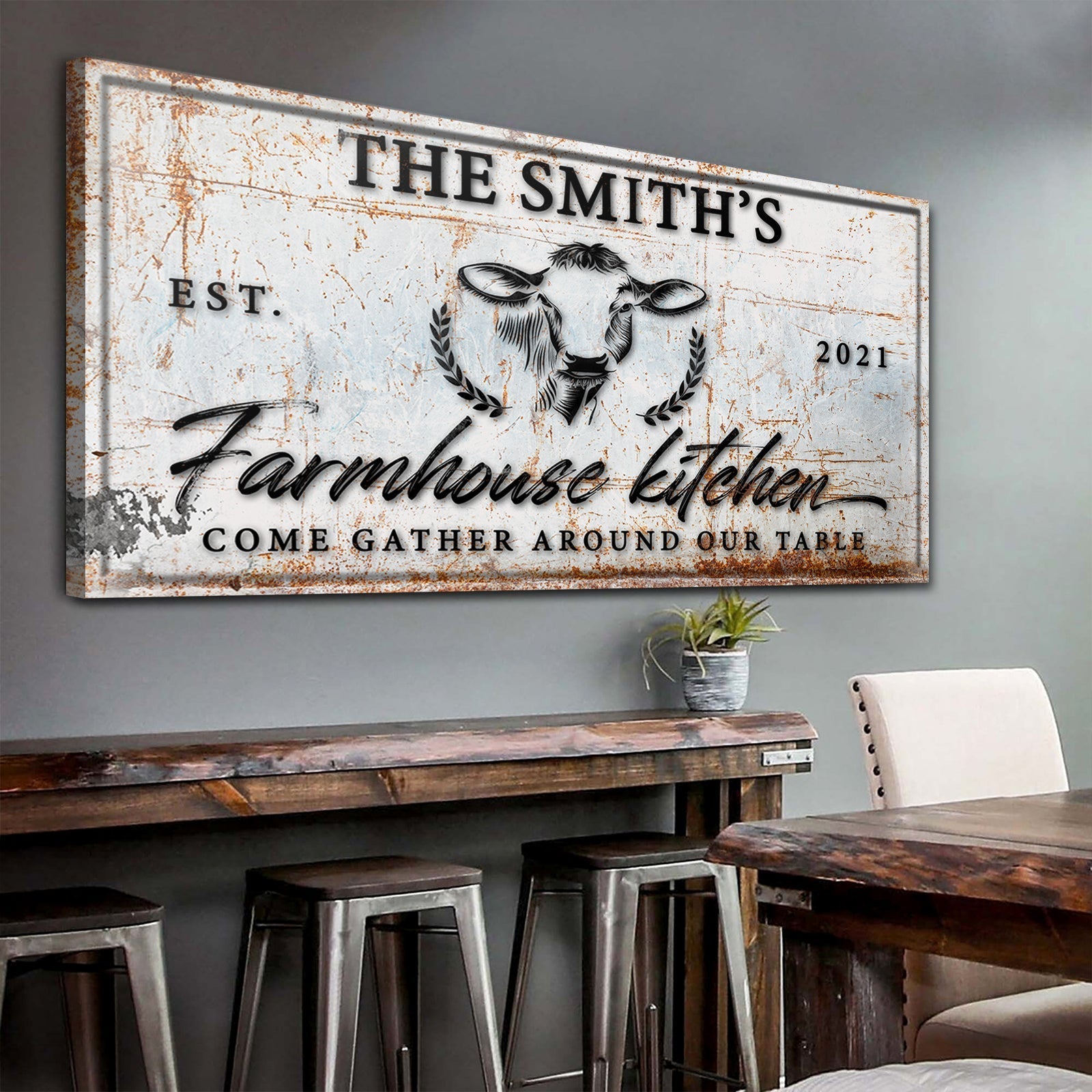 Farmhouse Kitchen Sign canvas, rustic white with black text, crafting canvas style on Tampa Home & Garden Store