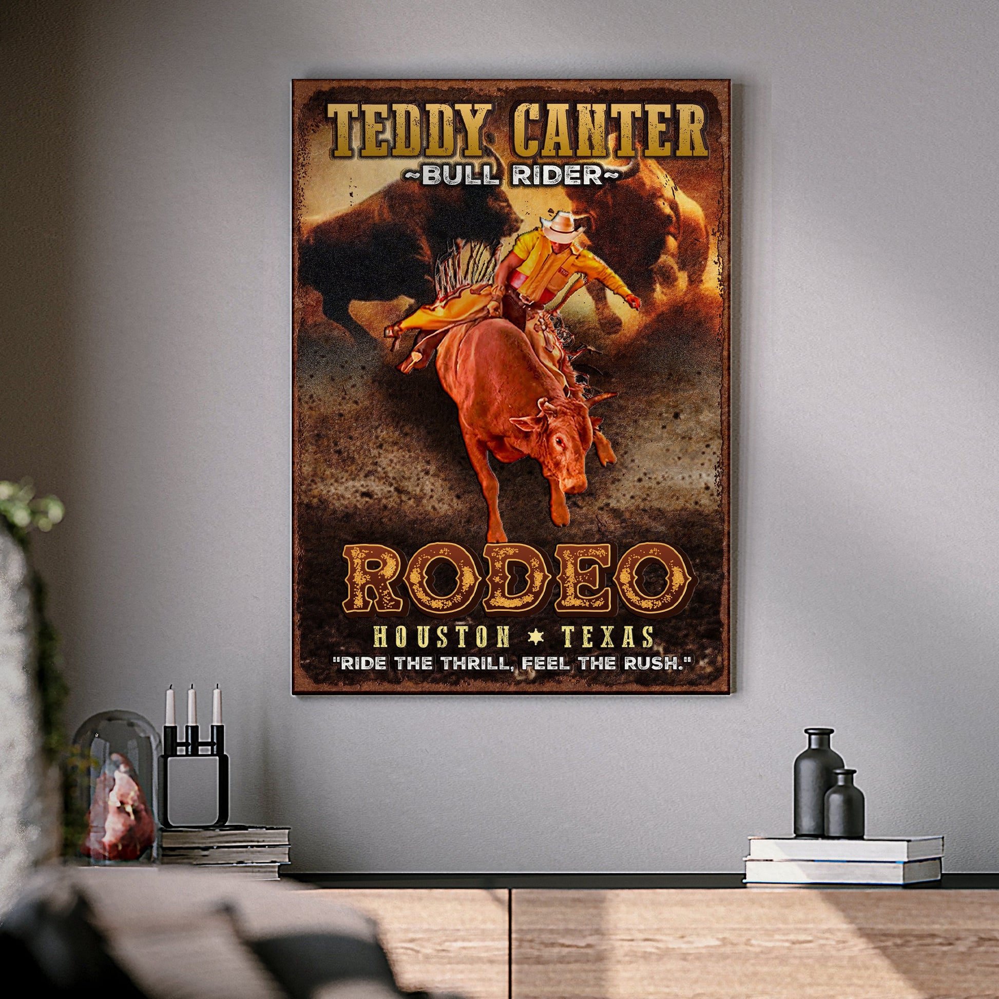 Cowboy Rodeo Bull Rider canvas sign Tailored Canvases crafting canvas on Tampa Home & Garden Store