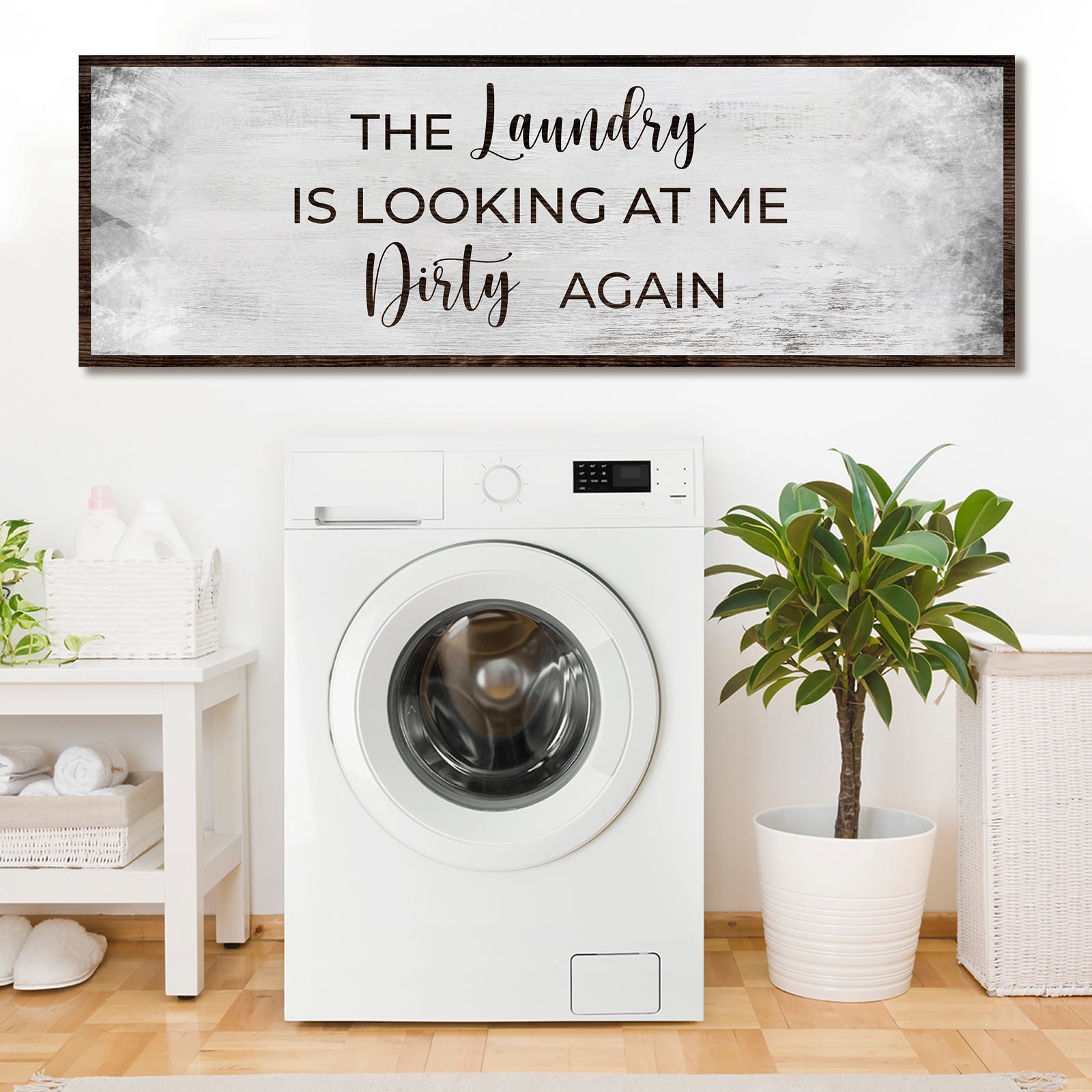 Dirty Laundry Sign II canvas wall art Tailored Canvases rustic whitewashed frame on Tampa Home & Garden Store