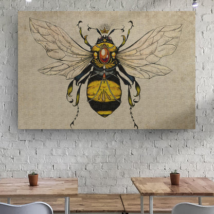 Vintage Queen Bee Canvas beige linen background crowned bee illustration Tailored Canvases on Tampa Home & Garden Store