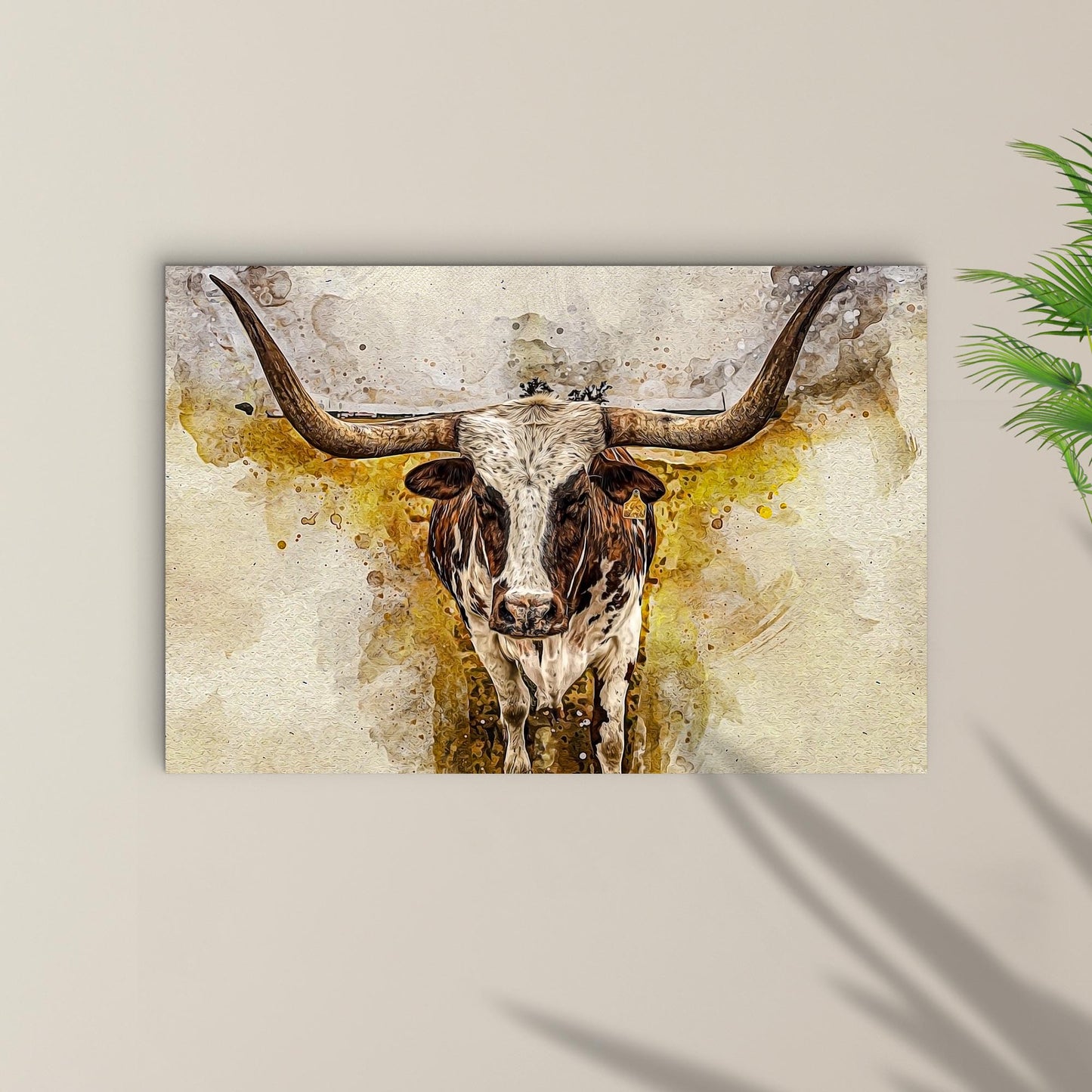 Texas Longhorn Watercolor Canvas Wall Art by Tailored Canvases, rustic canvas decor on Tampa Home & Garden Store