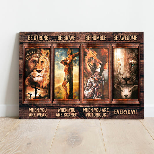 Be Strong Be Brave Be Humble Be Awesome canvas by Tailored Canvases rustic four-panel art on Tampa Home & Garden Store