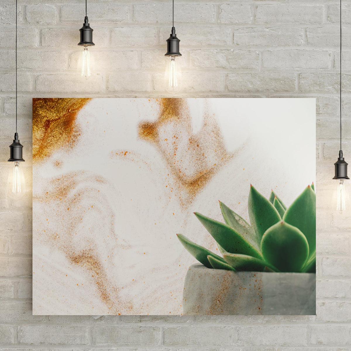 Stone Pot Succulent Plant Canvas Wall Art by Tailored Canvases; green succulent on white canvas on Tampa Home & Garden Store