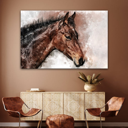 Horse watercolor canvas wall art Tailored Canvases, brown horse head on beige background on Tampa Home & Garden Store