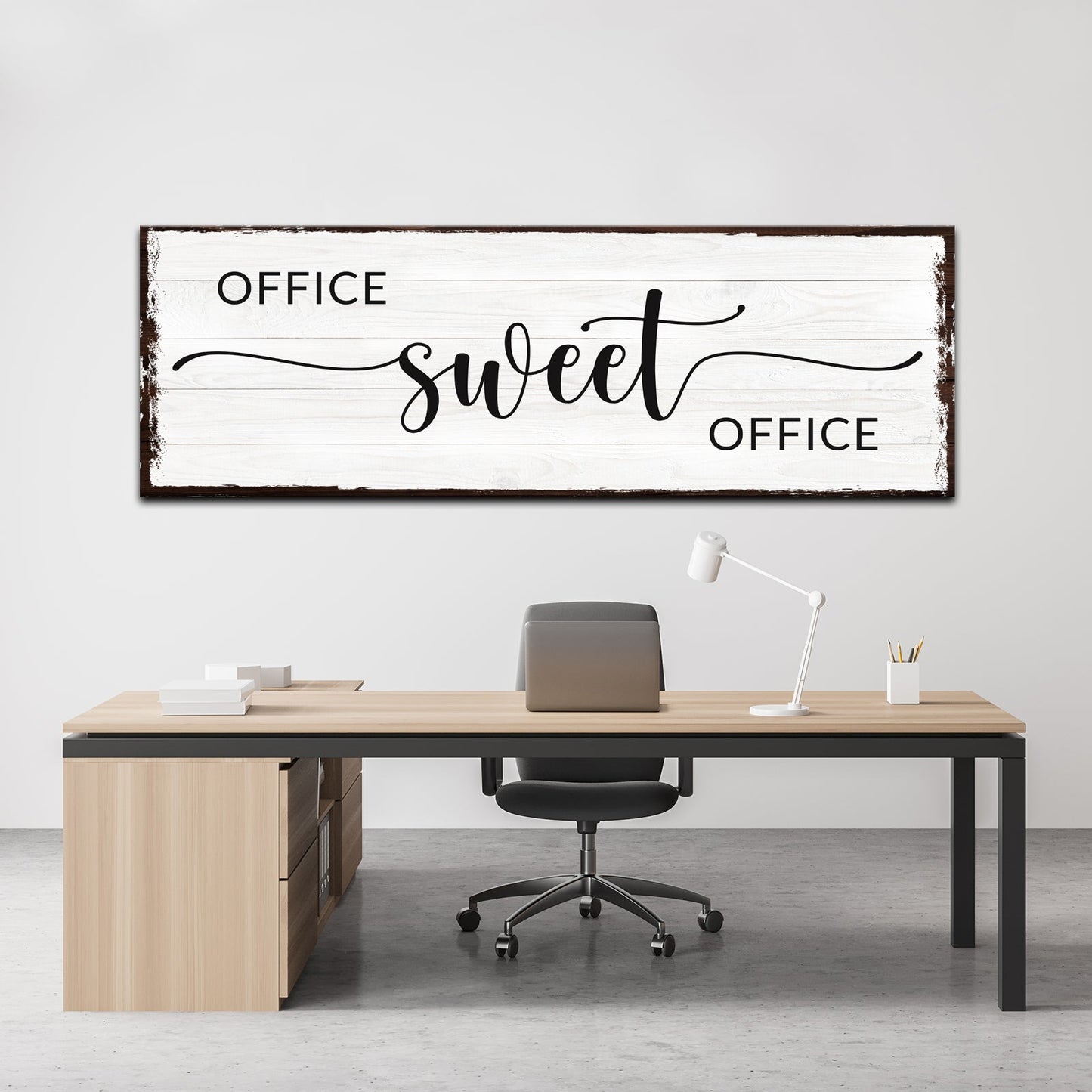 Office Sweet Office Sign canvas wall art whitewashed background black script Tailored Canvases on Tampa Home & Garden Store