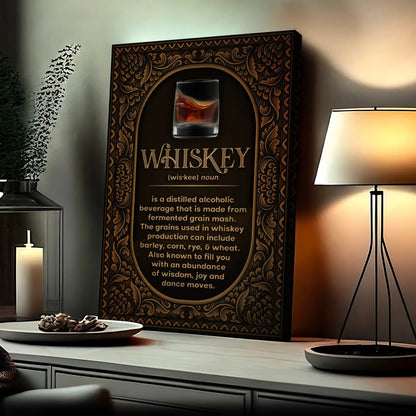 Whiskey Definition Sign canvas by Tailored Canvases with ornate brown frame on Tampa Home & Garden Store