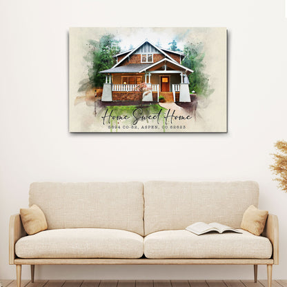 Home Sweet Home watercolor canvas crafting sign by Tailored Canvases on beige backdrop on Tampa Home & Garden Store