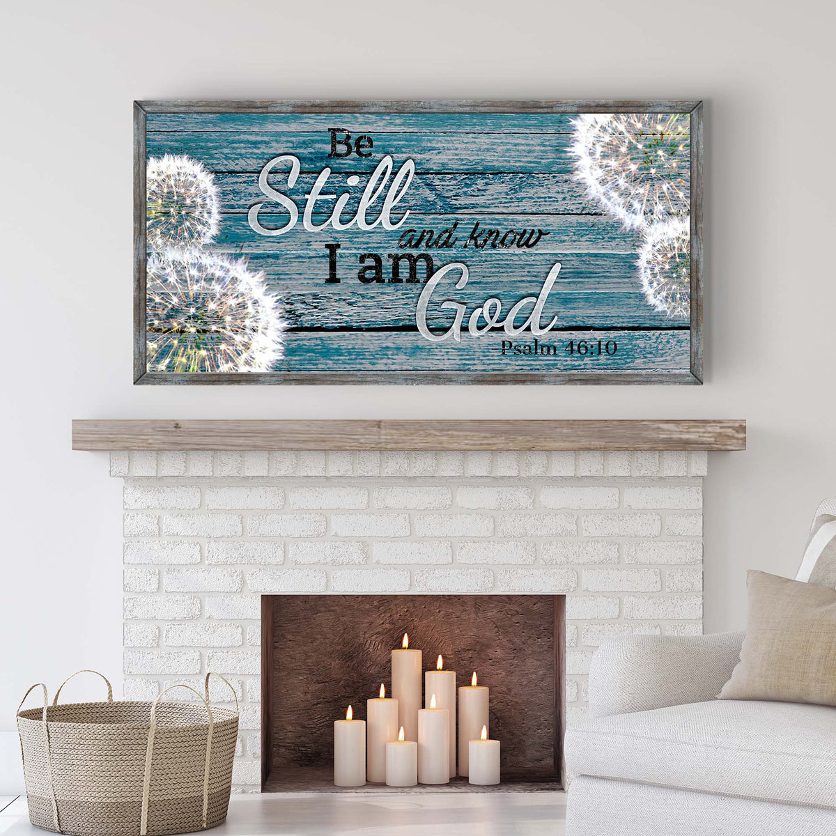 Psalm 46:10 Be Still And Know I Am God canvas Tailored Canvases blue wood dandelions on Tampa Home & Garden Store