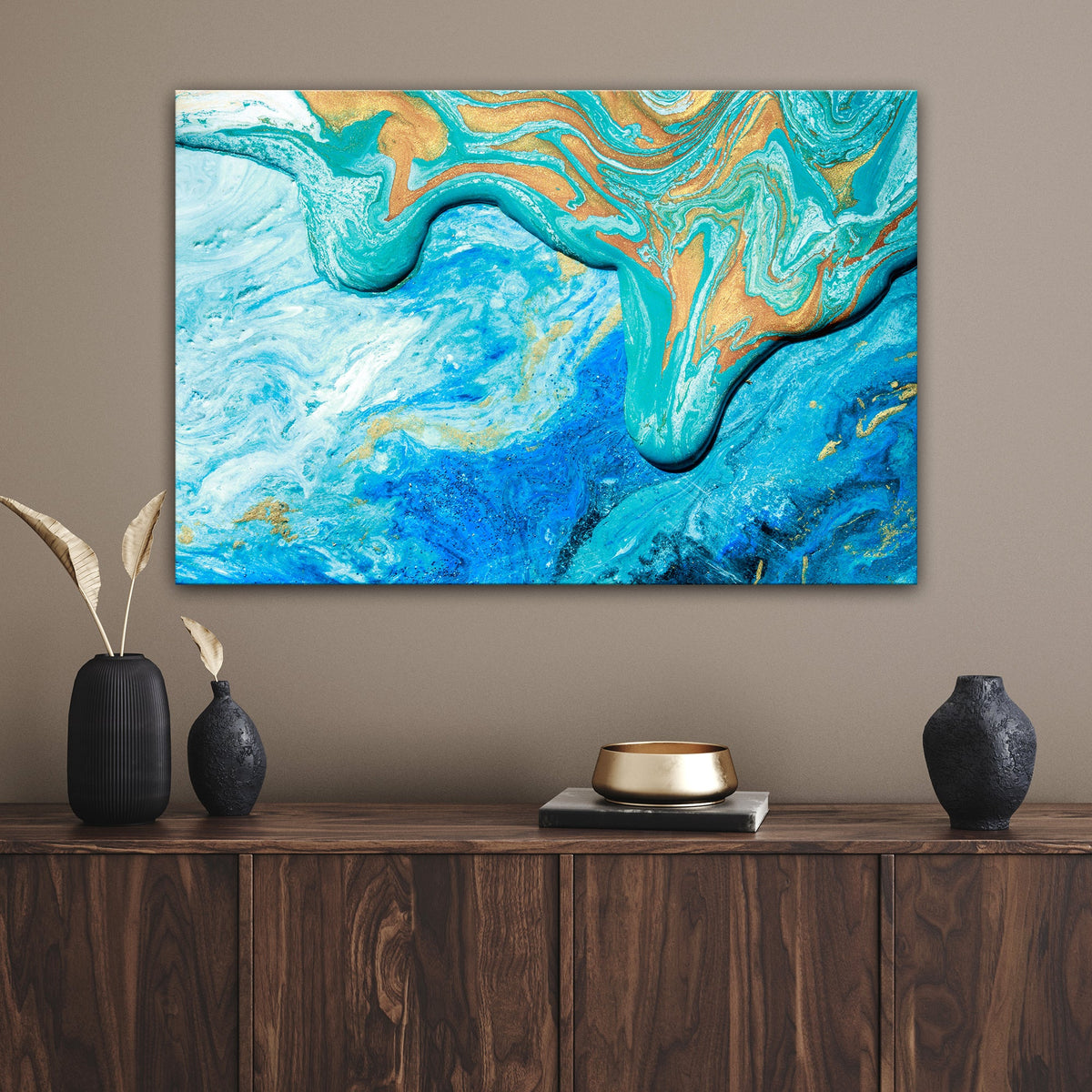 Abstract Sea Canvas Wall Art by Tailored Canvases, turquoise and gold marbled canvas on Tampa Home & Garden Store