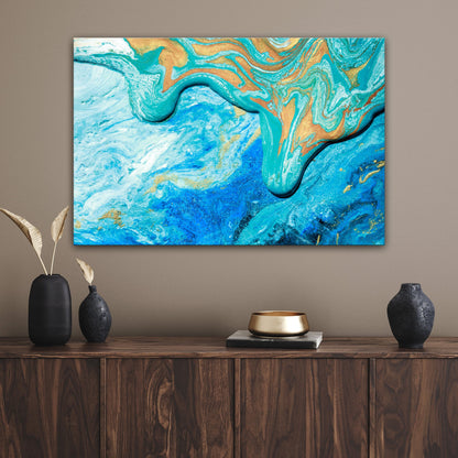 Abstract Sea Canvas Wall Art by Tailored Canvases, turquoise and gold marbled canvas on Tampa Home & Garden Store