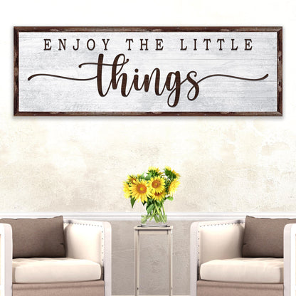 Enjoy the Little Things sign canvas by Tailored Canvases with a whitewashed wood frame on Tampa Home & Garden Store