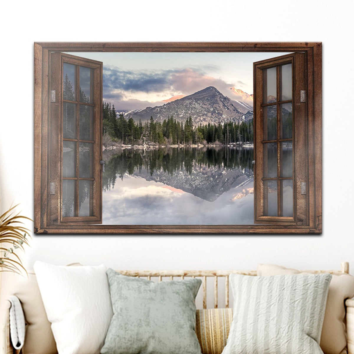 Calming Lake Scenery Canvas Wall Art by Tailored Canvases, wooden frame mountain lake on Tampa Home & Garden Store