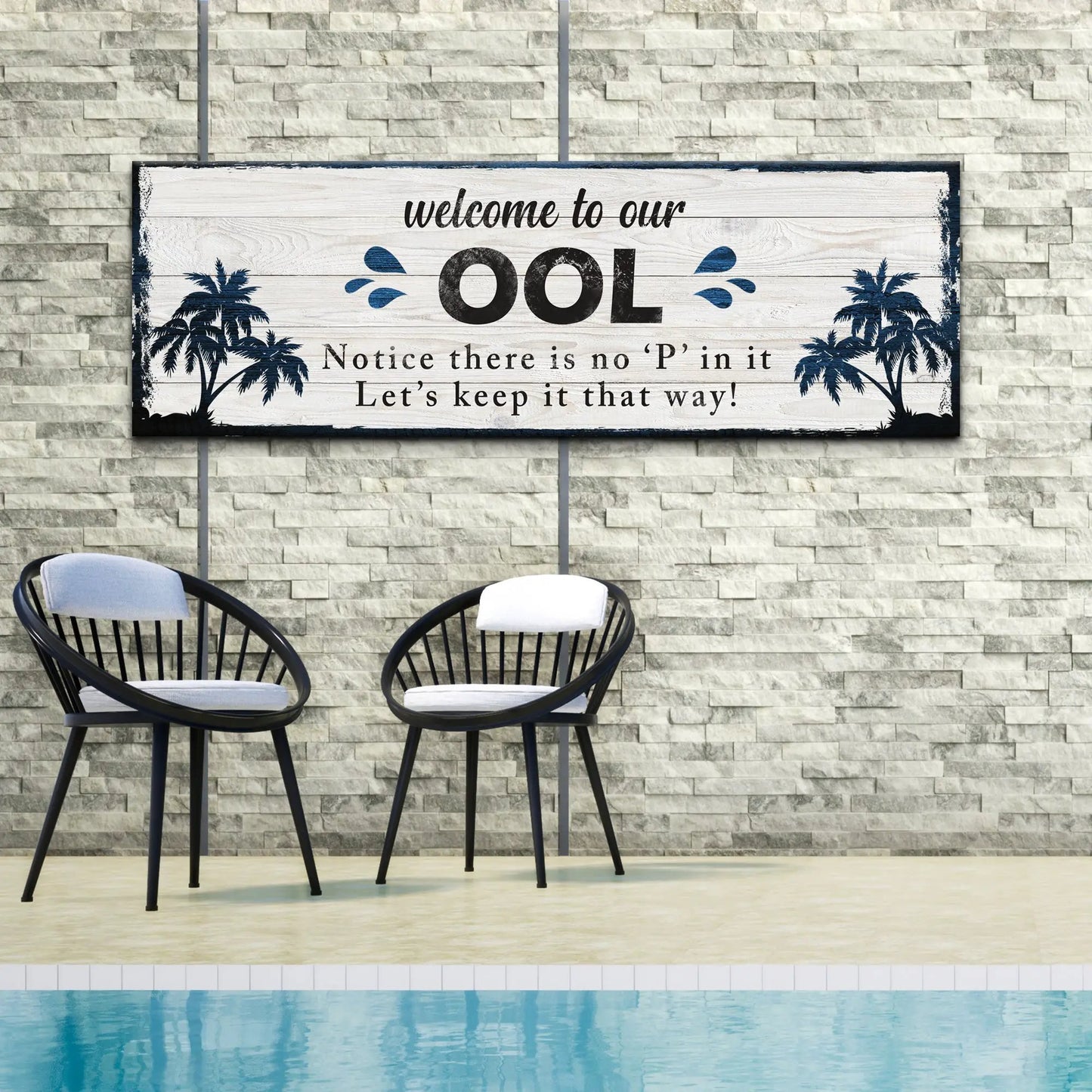Welcome To Our Pool Sign canvas Tailored Canvases with whitewashed wood and blue accents on Tampa Home & Garden Store