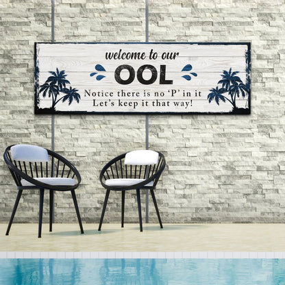 Welcome To Our Pool Sign canvas Tailored Canvases with whitewashed wood and blue accents on Tampa Home & Garden Store