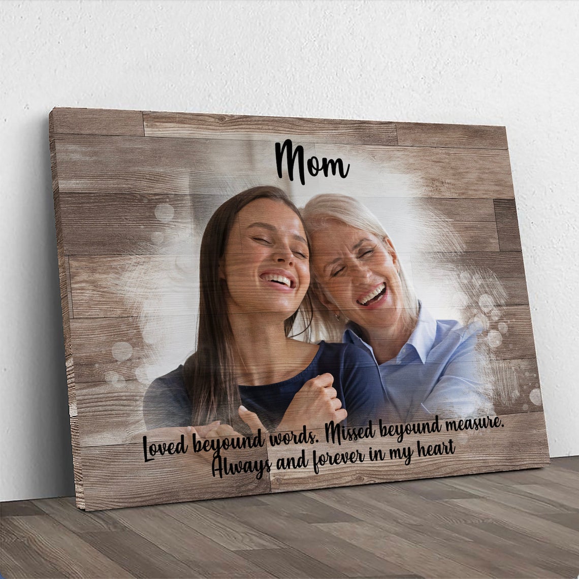 A Mother's Memory Sign canvas by Tailored Canvases; rustic wood panel, Mom header on Tampa Home & Garden Store