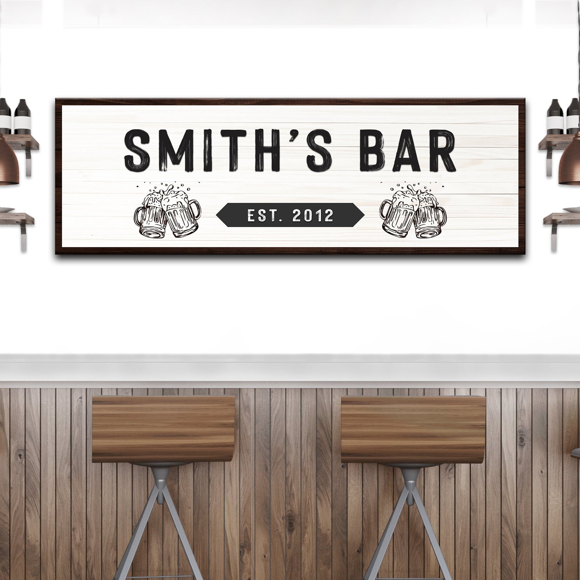 Family Bar Sign canvas by Tailored Canvases; whitewashed plank with SMITH'S BAR typography on Tampa Home & Garden Store