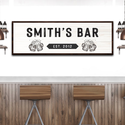 Family Bar Sign canvas by Tailored Canvases; whitewashed plank with SMITH'S BAR typography on Tampa Home & Garden Store
