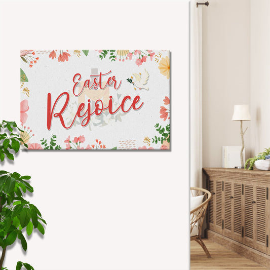 Tailored Canvases Easter Rejoice Sign canvas with a vivid floral border for crafting decor on Tampa Home & Garden Store