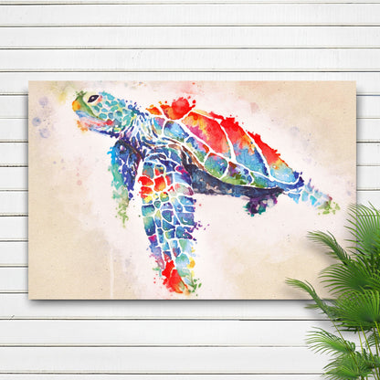 Coral Reef Sea Turtle watercolor canvas wall art multicolored turtle by Tailored Canvases on Tampa Home & Garden Store