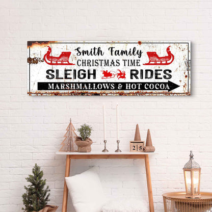 Christmas Sleigh Rides Sign canvas by Tailored Canvases with festive red sleigh icons on Tampa Home & Garden Store