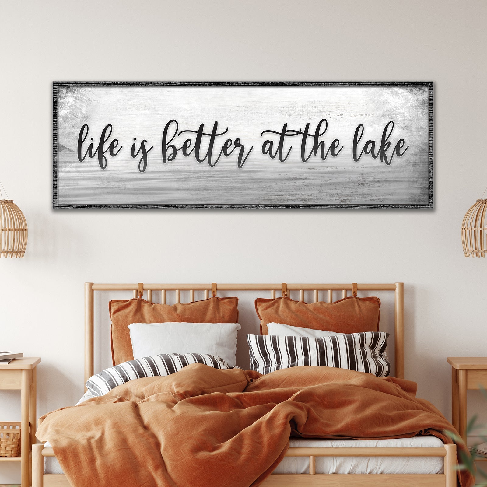 Life Is Better At The Lake Sign canvas by Tailored Canvases, rustic whitewashed background on Tampa Home & Garden Store
