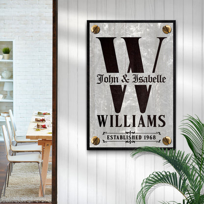 Family Name Portrait Monogram Sign III canvas by Tailored Canvases with a large W and Williams on Tampa Home & Garden Store