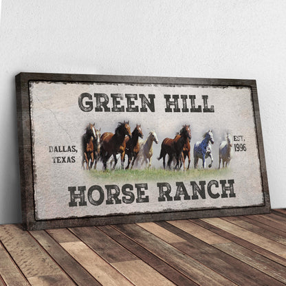 Family Horse Ranch Sign V canvas with rustic frame and running horses HORSE RANCH on Tampa Home & Garden Store