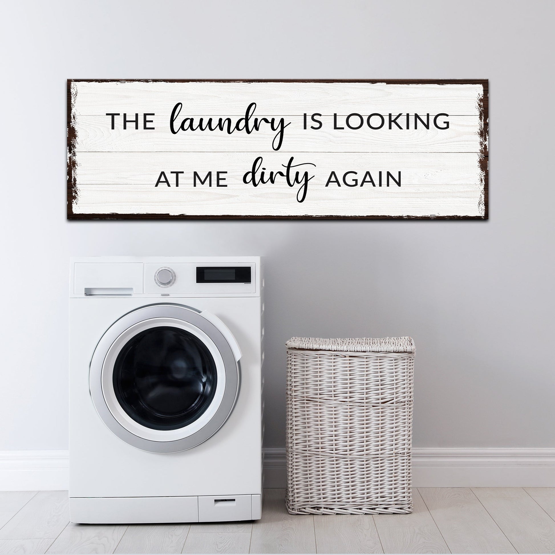 Dirty Laundry Sign III canvas decor with whitewashed wood, black script by Tailored Canvases on Tampa Home & Garden Store