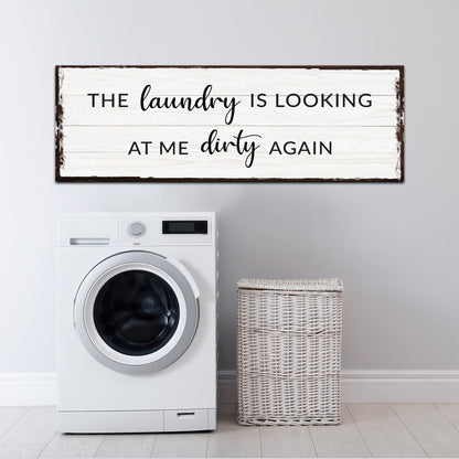Dirty Laundry Sign III canvas decor with whitewashed wood, black script by Tailored Canvases on Tampa Home & Garden Store