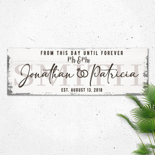 Custom Wedding Sign II canvas with white plaque and From This Day Forever Tailored Canvases on Tampa Home & Garden Store